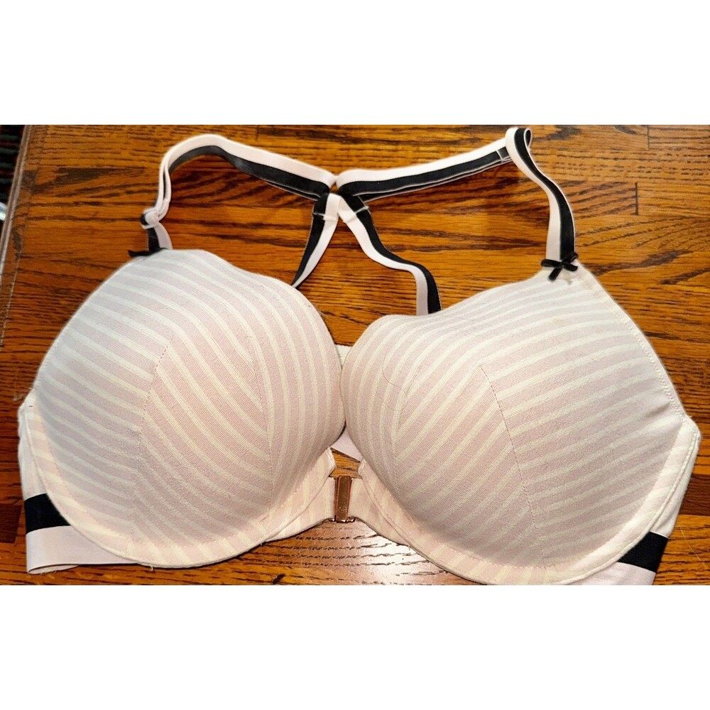 CACIQUE Size 40C PinkStriped Boost Plunge Racerback Front Close Underwire Bra